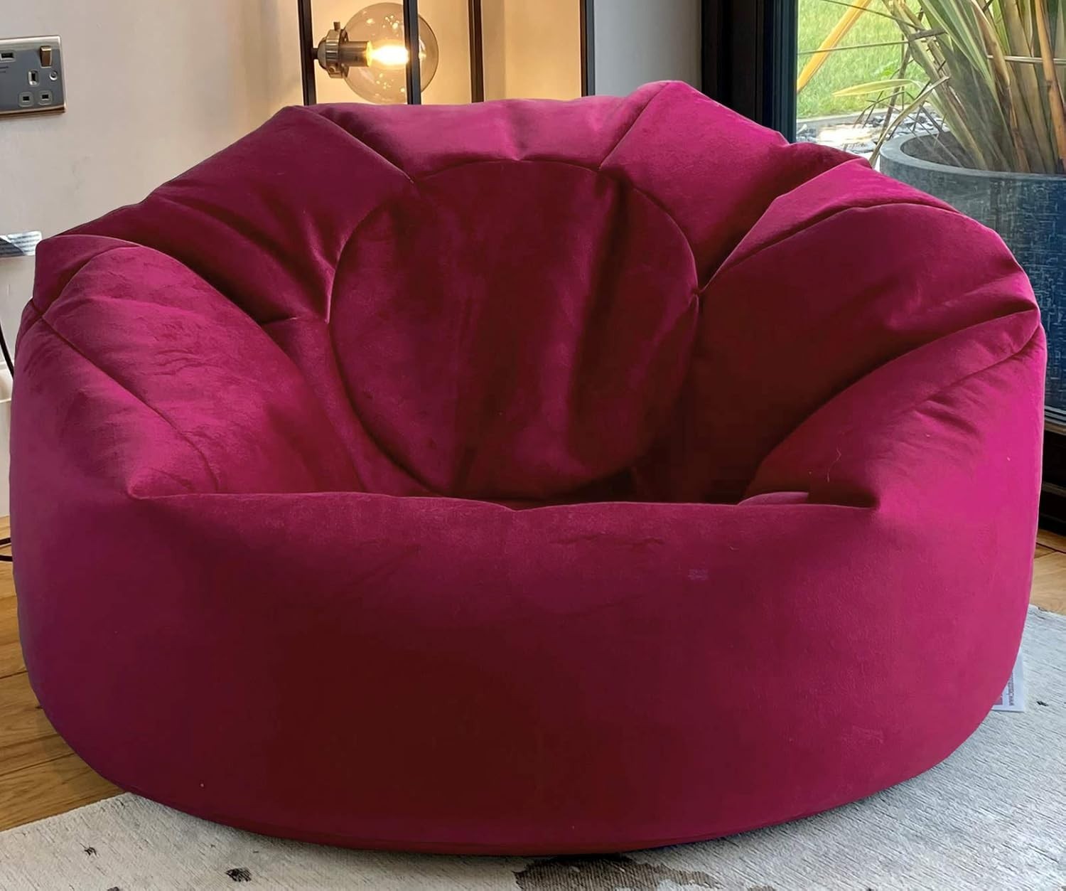 Plush Velvet Beanbag Chair Large Soft Lounger Indoor Floor Seating Magenta