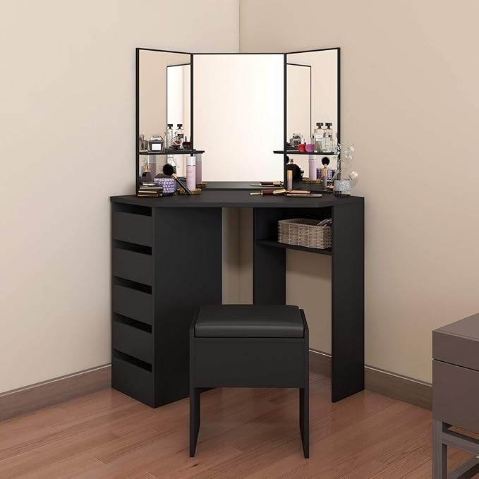 Modern Makeup Dressing Table Vanity Desk LED Mirror Storage Drawers Stool