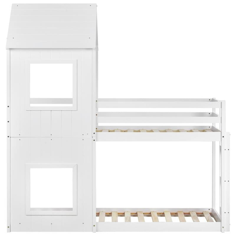 Kids Bunk Bed with Treehouse Canopy 3FT White Cabin Frame Mid Sleeper Ladder