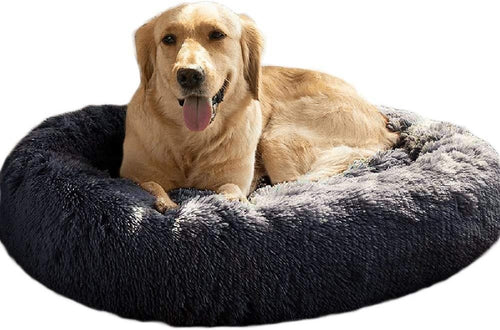 XL 100cm Calming Donut Dog Bed Washable Non Slip Dark Grey
