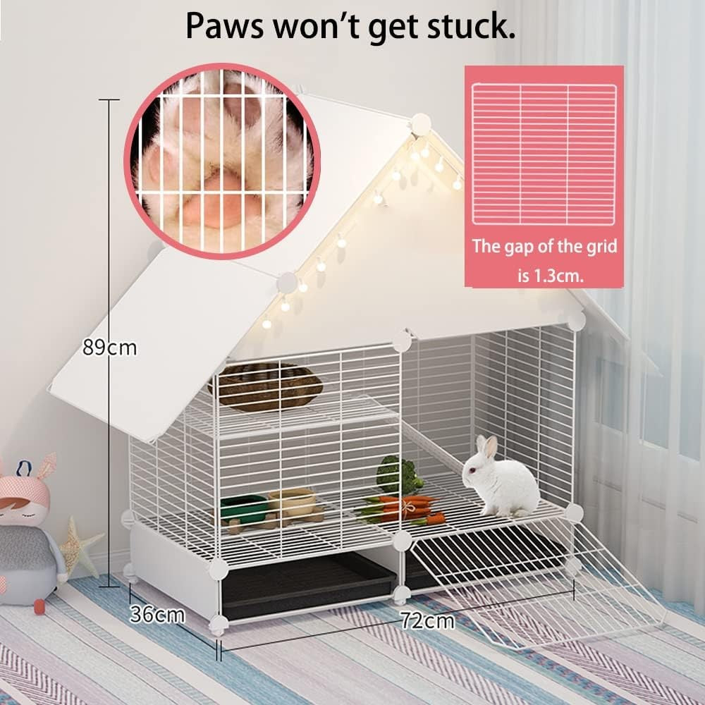 Indoor Rabbit Cage 2 Storey Small Animal Hutch Clean Trays Urine Guard