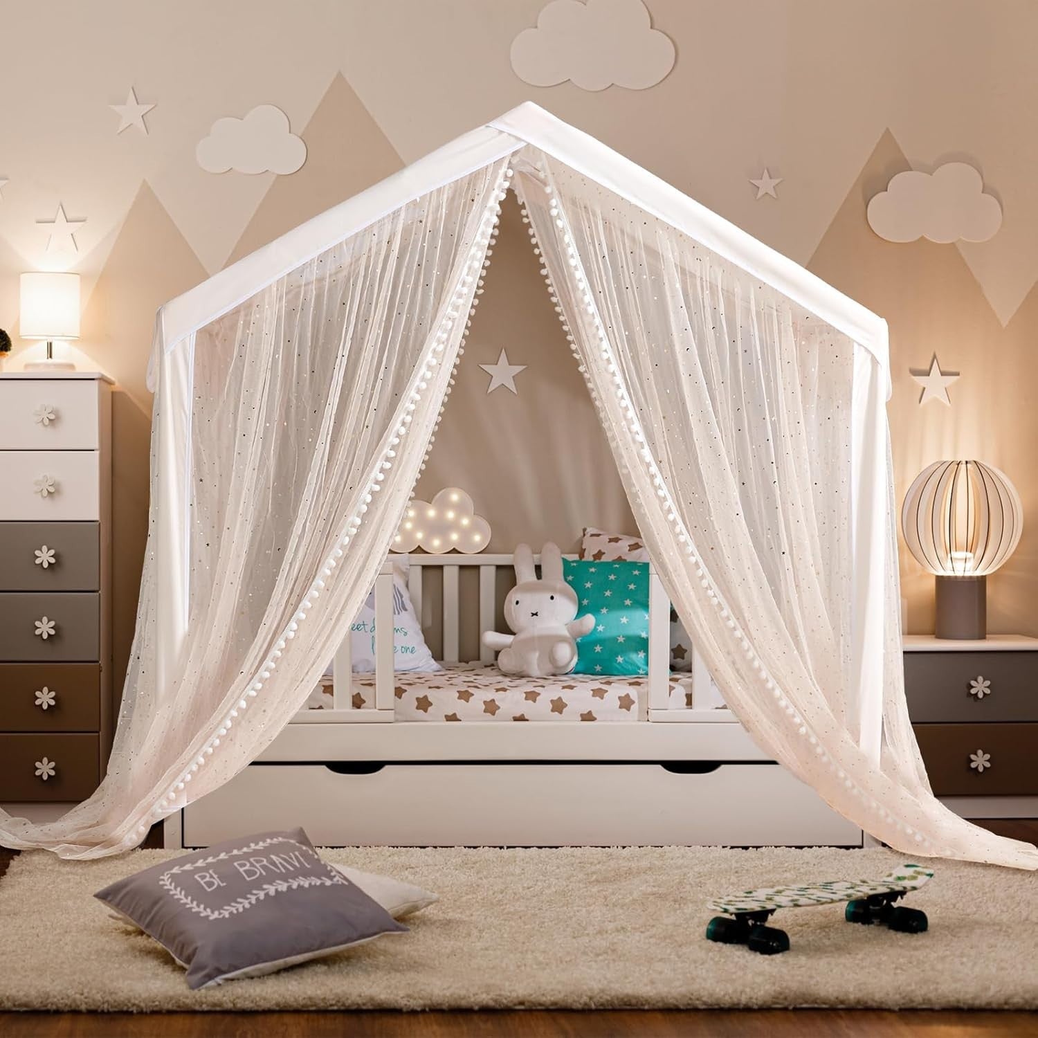 Boho Kids Castle Play Tent Indoor Outdoor w Sparkle Stars Large