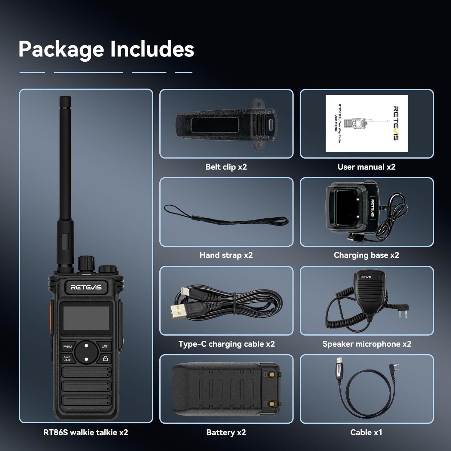 Professional Walkie Talkies 2 Pack Long Range 2600mAh LCD Speaker Mic