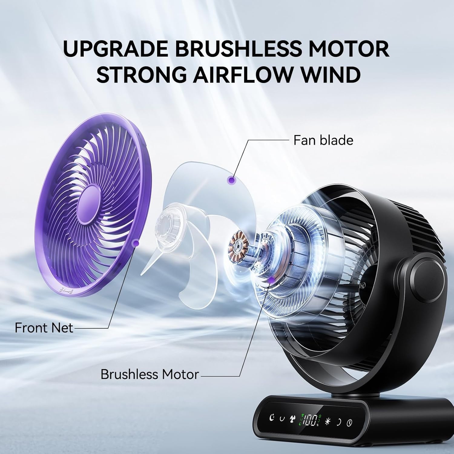 9" Rechargeable Air Circulator Fan – 40000mAh 5-Speed LED Display Khaki