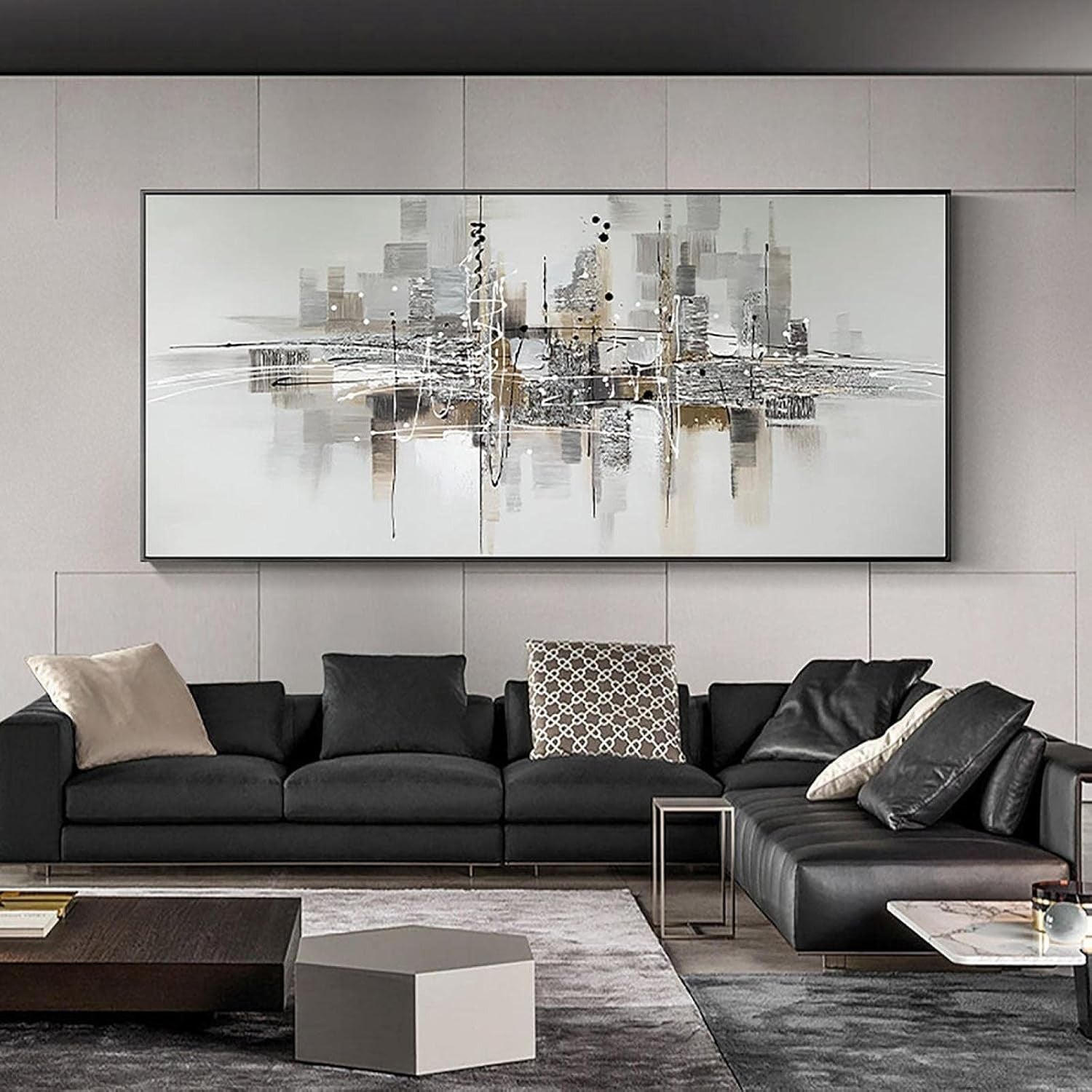 Large Black White Abstract Canvas Wall Art 80x160cm
