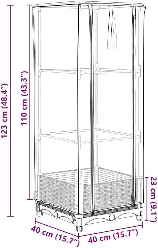 Raised Bed Garden Planter with Greenhouse Cover | 40x40x123cm