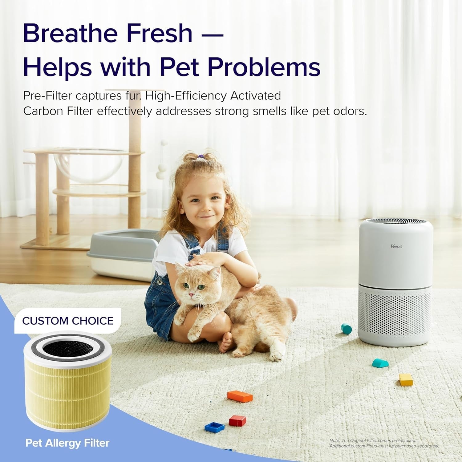 HEPA Air Purifier 80m² CADR 187 Quiet Allergy Pet Odour Removal