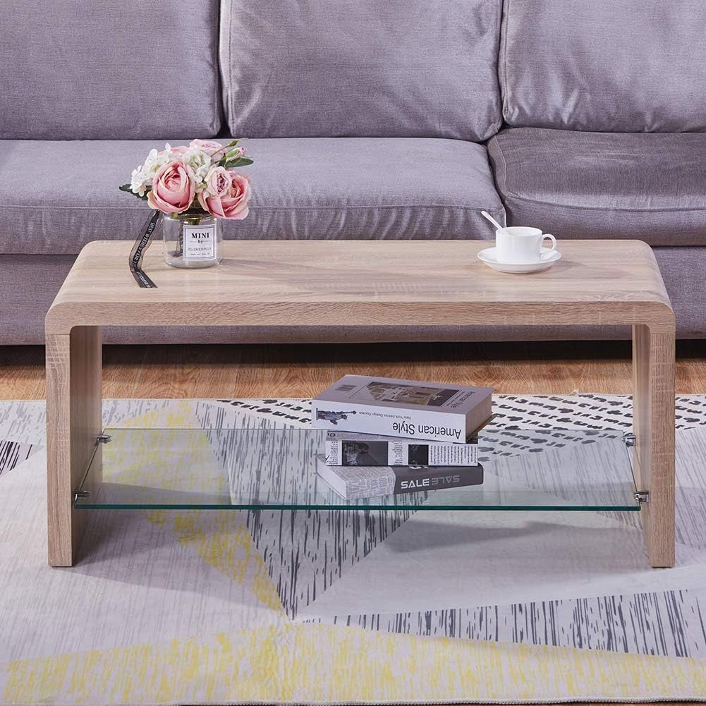 Modern Rectangular Coffee Table with Tempered Glass & Lower Shelf 100x45x45cm
