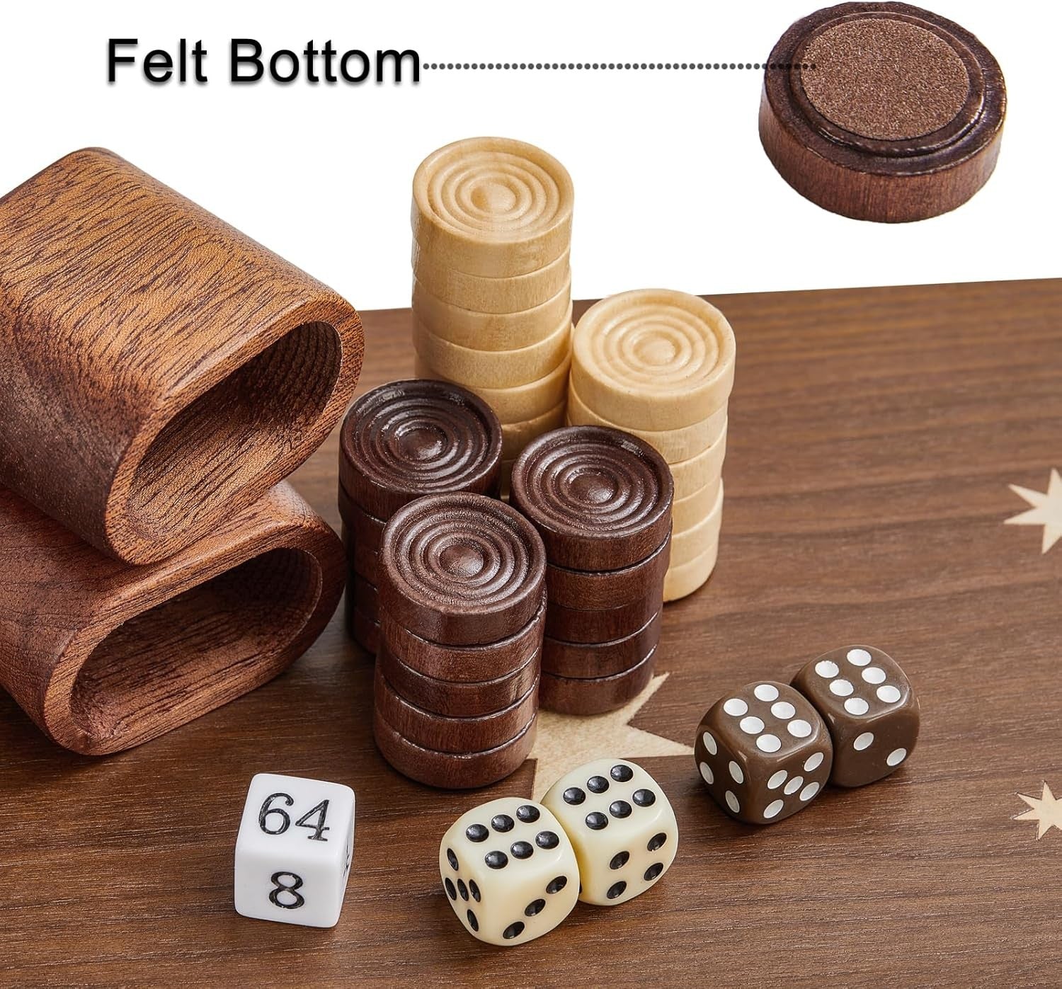 Large Wooden Backgammon Set 40cm Folding Board Travel Classic Strategy Game