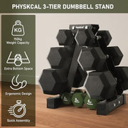 Heavy Duty 3-Tier Dumbbell Rack Steel Stand, 150KG Capacity Gym Storage