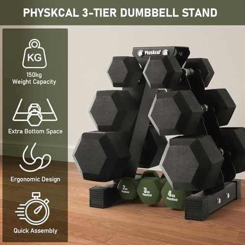Heavy Duty 3-Tier Dumbbell Rack Steel Stand, 150KG Capacity Gym Storage