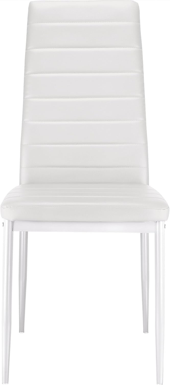 Modern Dining Table Set 4 White PU Leather Chairs 120x80x75cm Kitchen