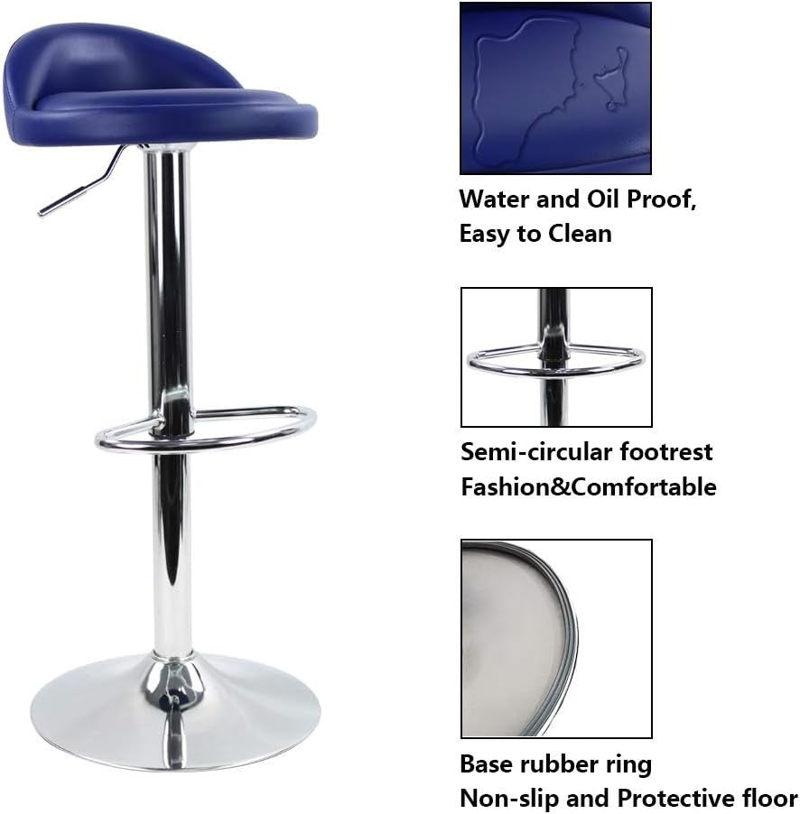 Blue Round Adjustable Swivel Bar Stool PU Leather Home Kitchen