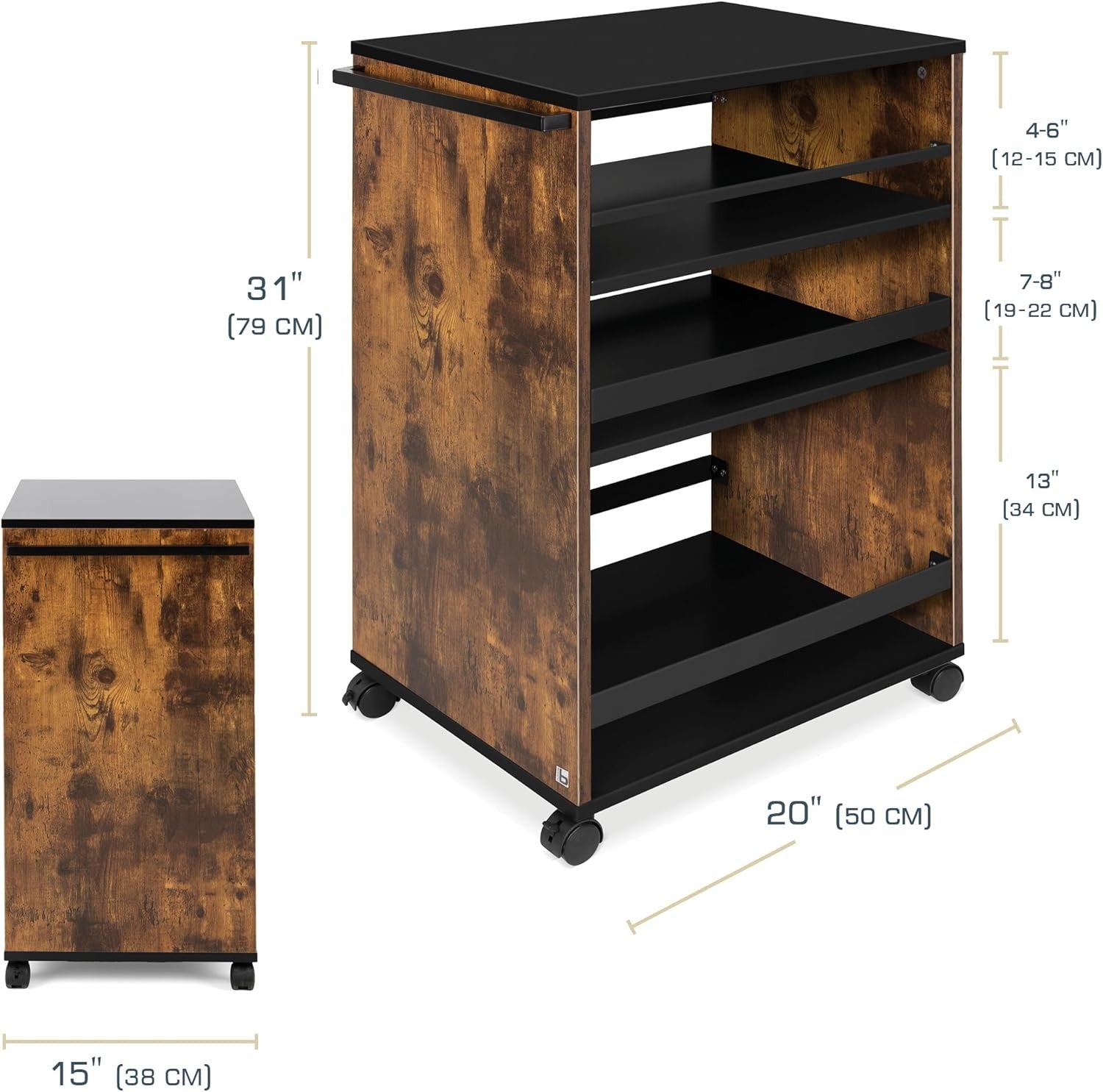 Kitchen Cart Trolley on Wheels 3 Tier Adjustable Shelves Wooden