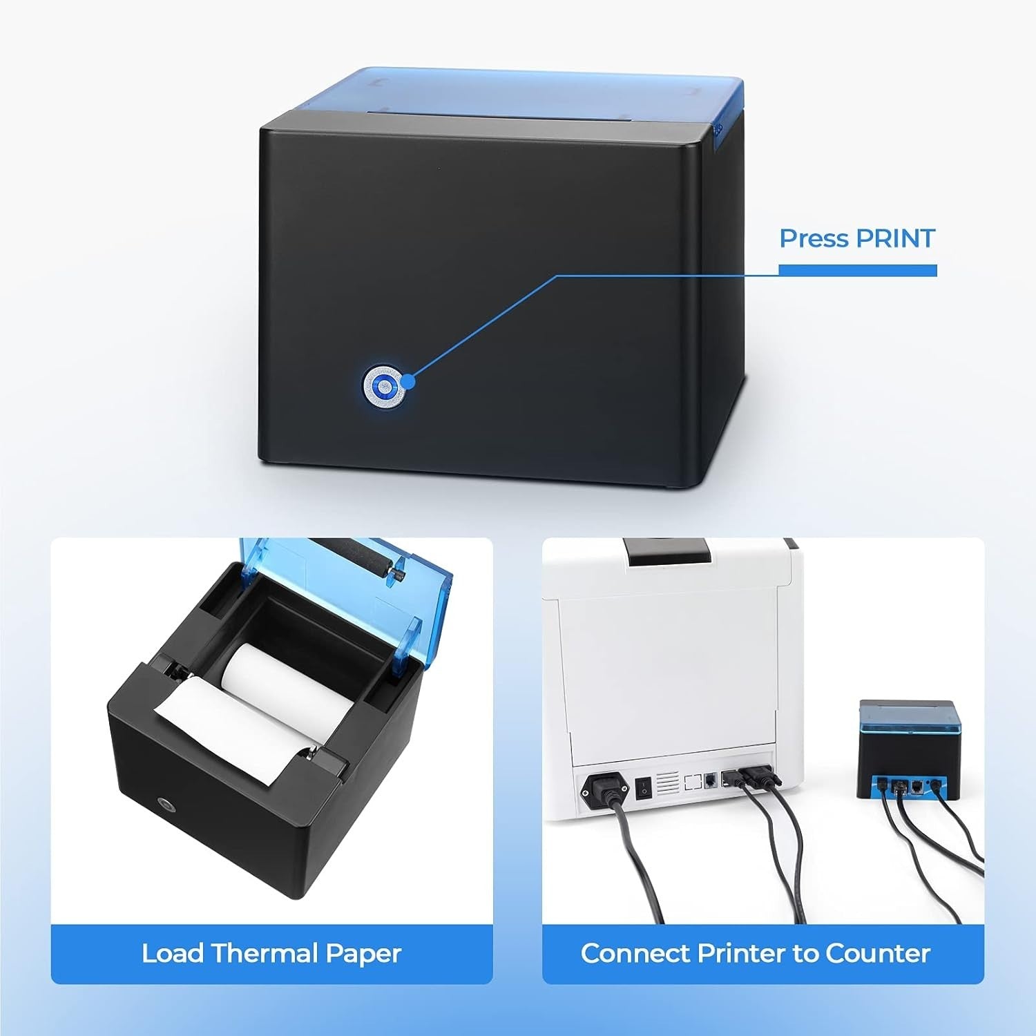 Black Thermal Printer for Money Counter, Fast 80ppm, Cable