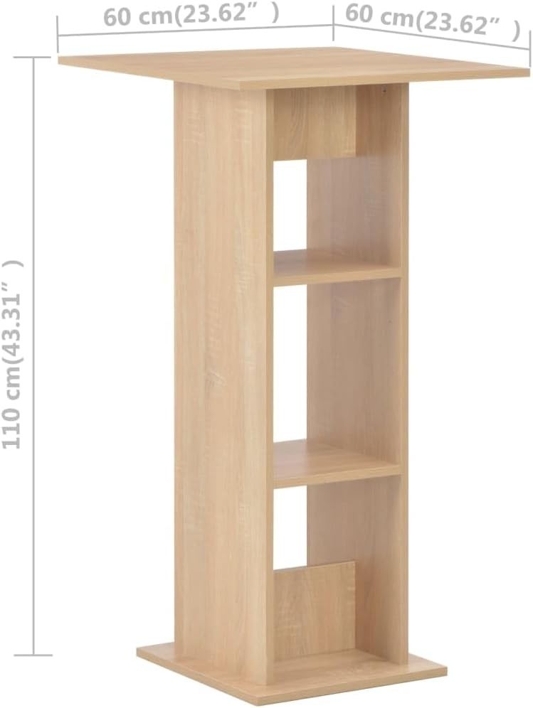 Modern Square Bar Table with Storage Shelves, Oak Effect, Compact Dining Stand