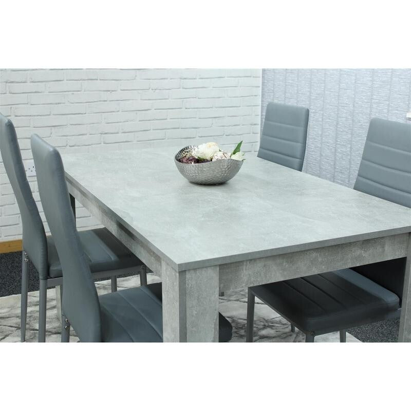 Stone Grey Dining Table Set with 4 Faux Leather Chairs Modern Kitchen Set