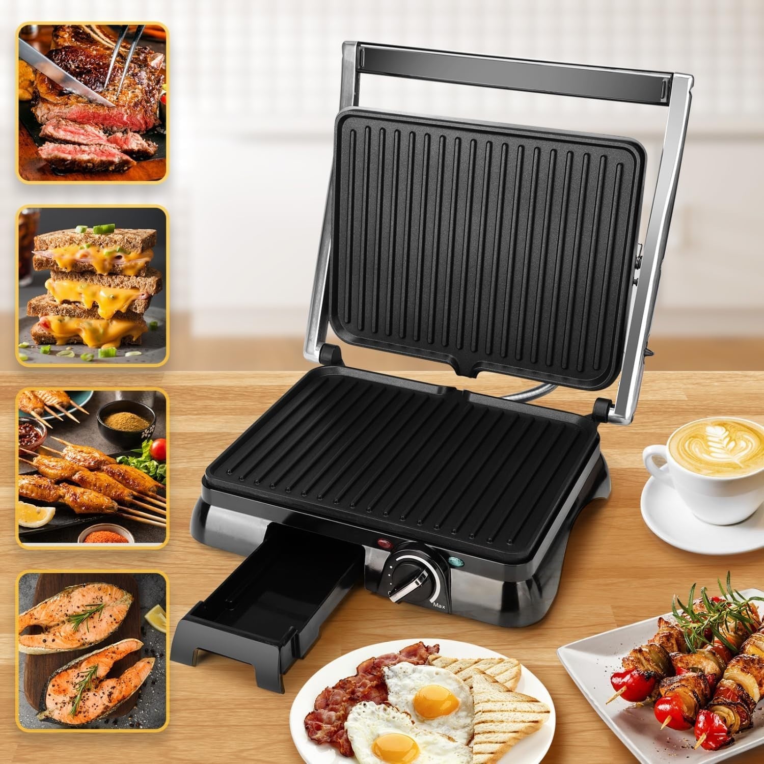 2000W Deep Fill Sandwich & Panini Press Toastie Maker Stainless Steel