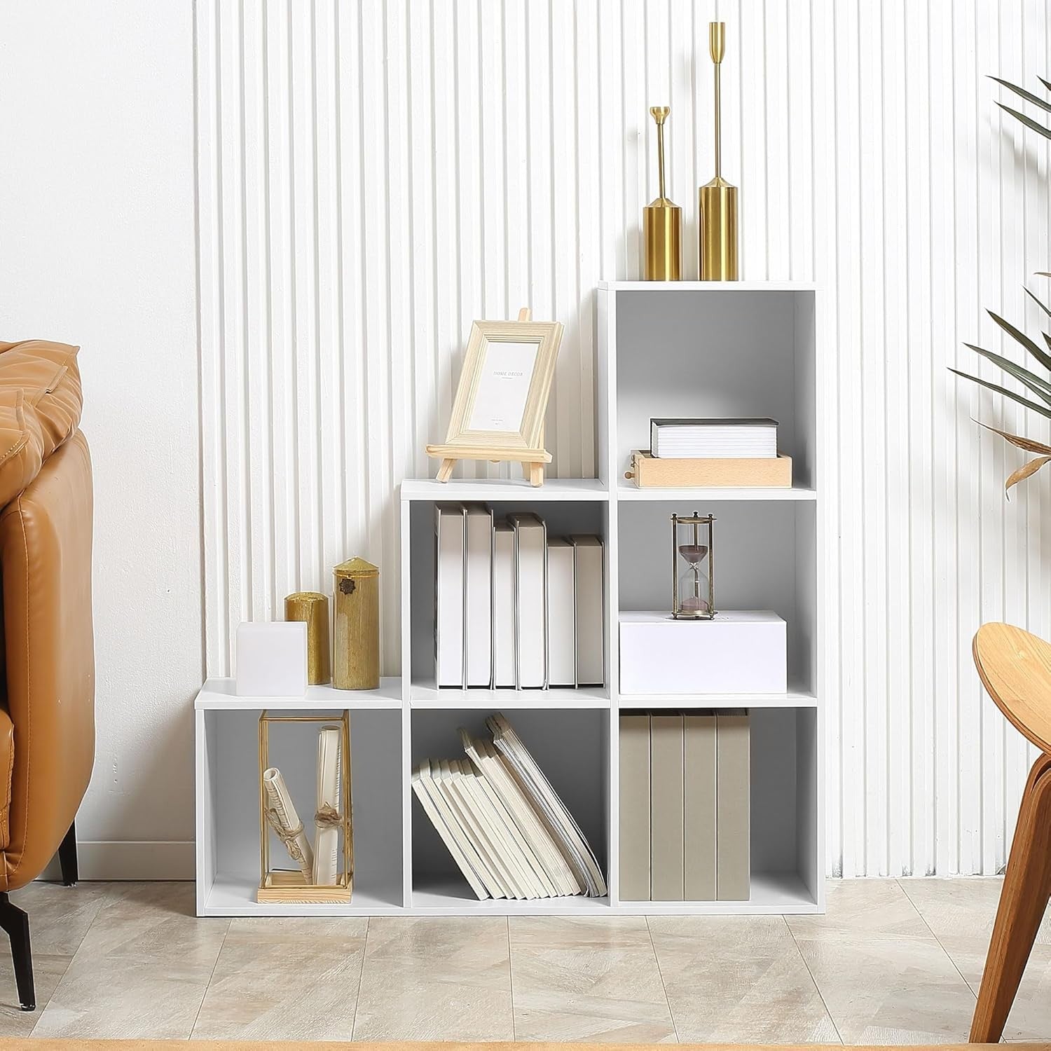 Modern 3-Tier Cube Storage Shelf, 6 Cube Bookcase Unit, Freestanding Step Design