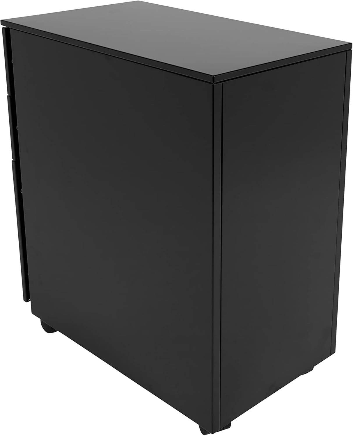 Black Narrow Under Desk Filing Cabinet 3 Drawer Lockable 60cm