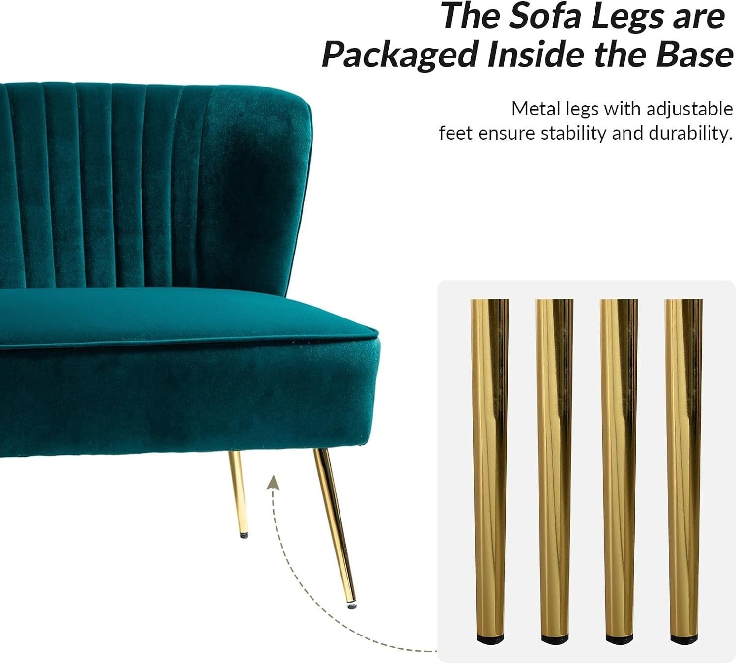 Teal Velvet 2 Seater Sofa Armless Loveseat Gold Legs for Lounge or Flat