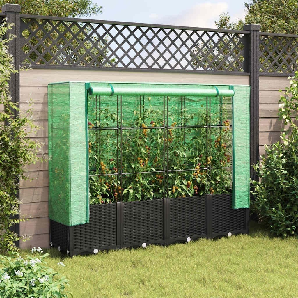 Extra Large Raised Garden Planter with Greenhouse Cover 160x40x138cm