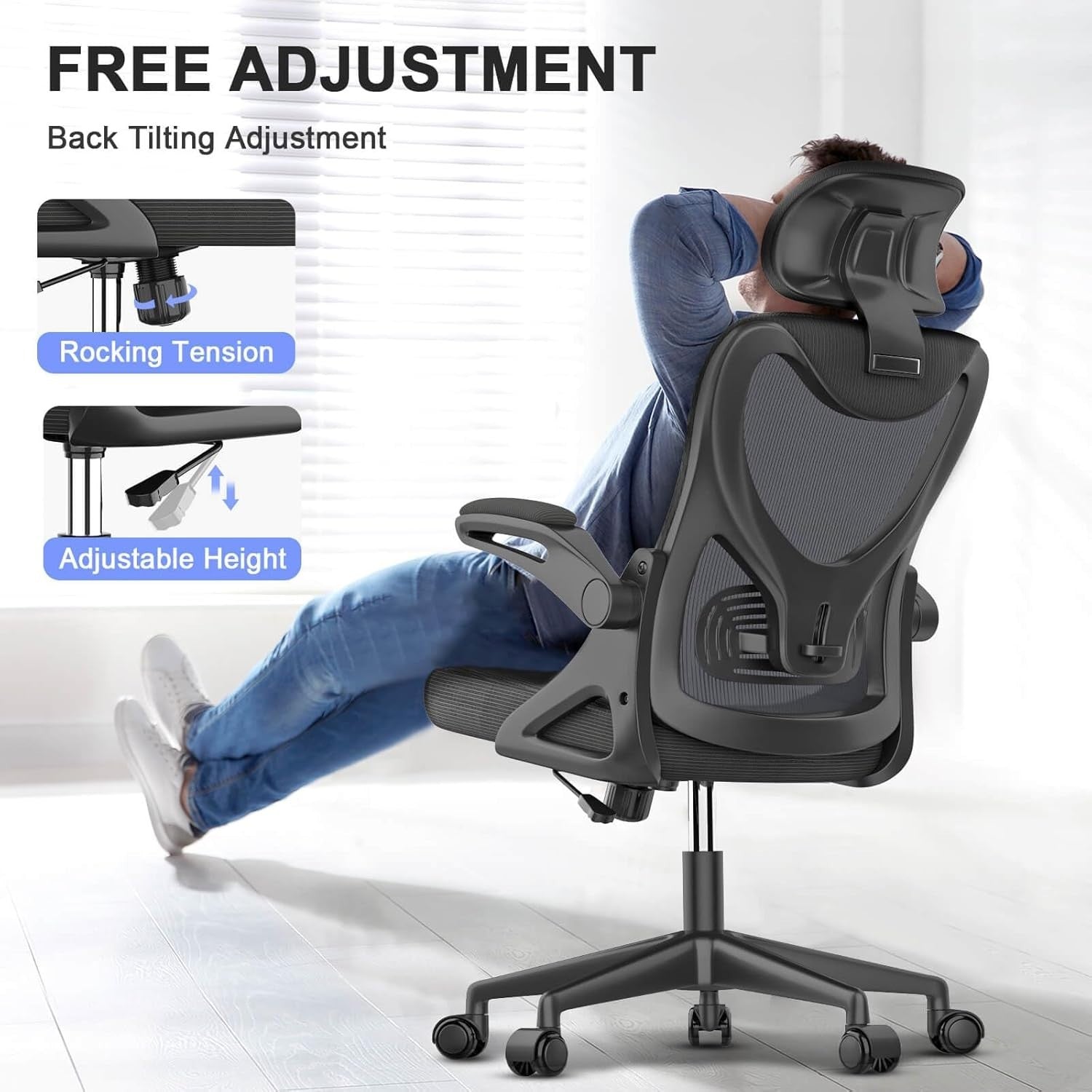 Ergonomic High Back Office Chair Desk Chair Lumbar Support Flip Arms Mesh