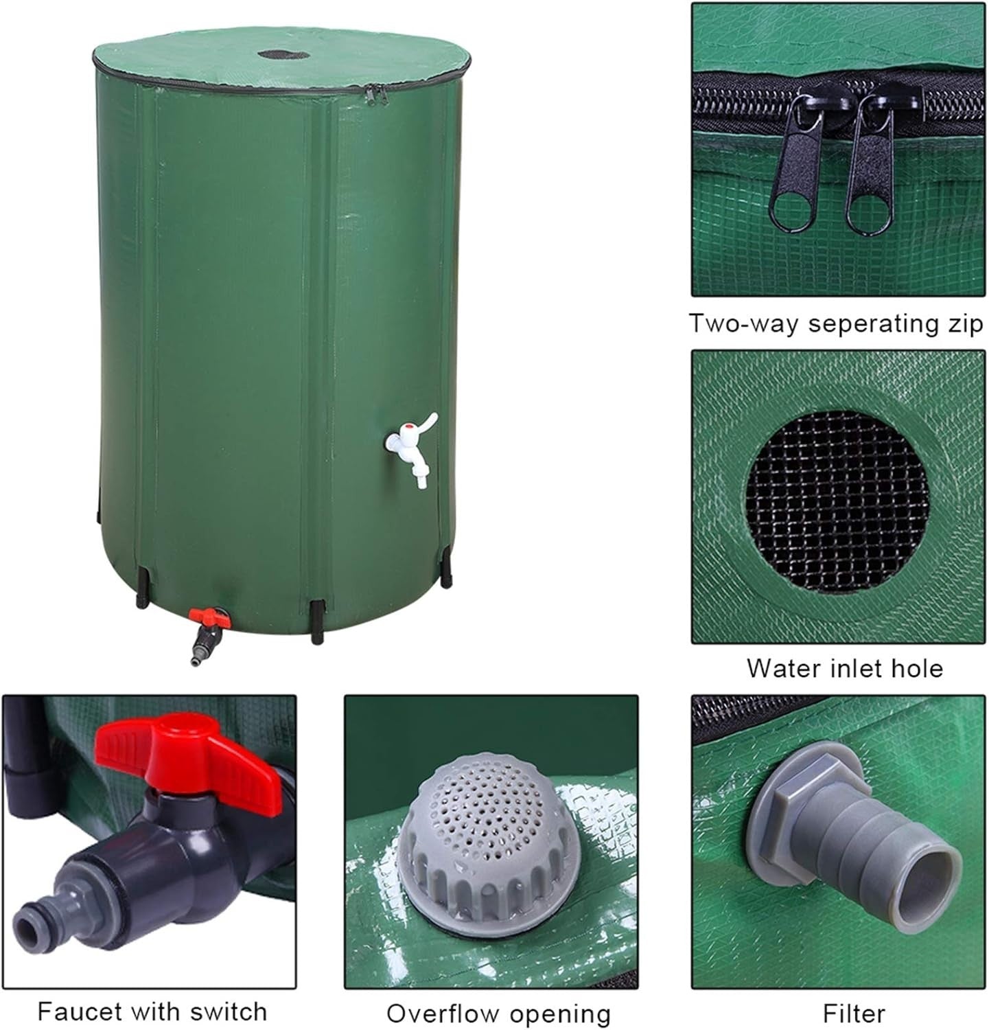 100 Gallon Collapsible Rain Barrel, Portable Water Butt with Tap & Overflow Kit