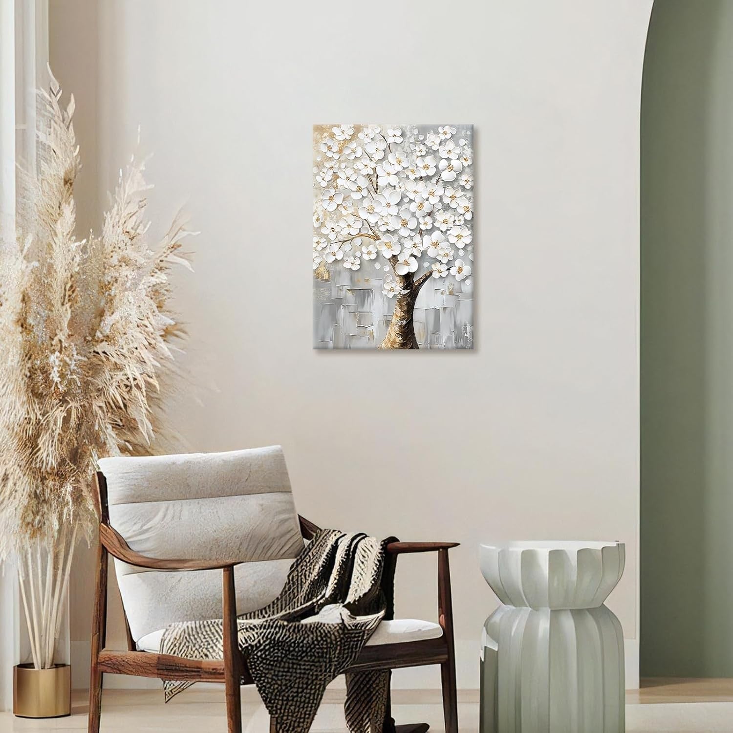 White Floral Tree Canvas Wall Art Framed 40x60cm