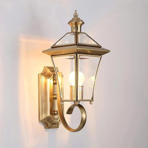 Vintage Brass Outdoor Wall Lantern E27 Waterproof Garden Porch Light