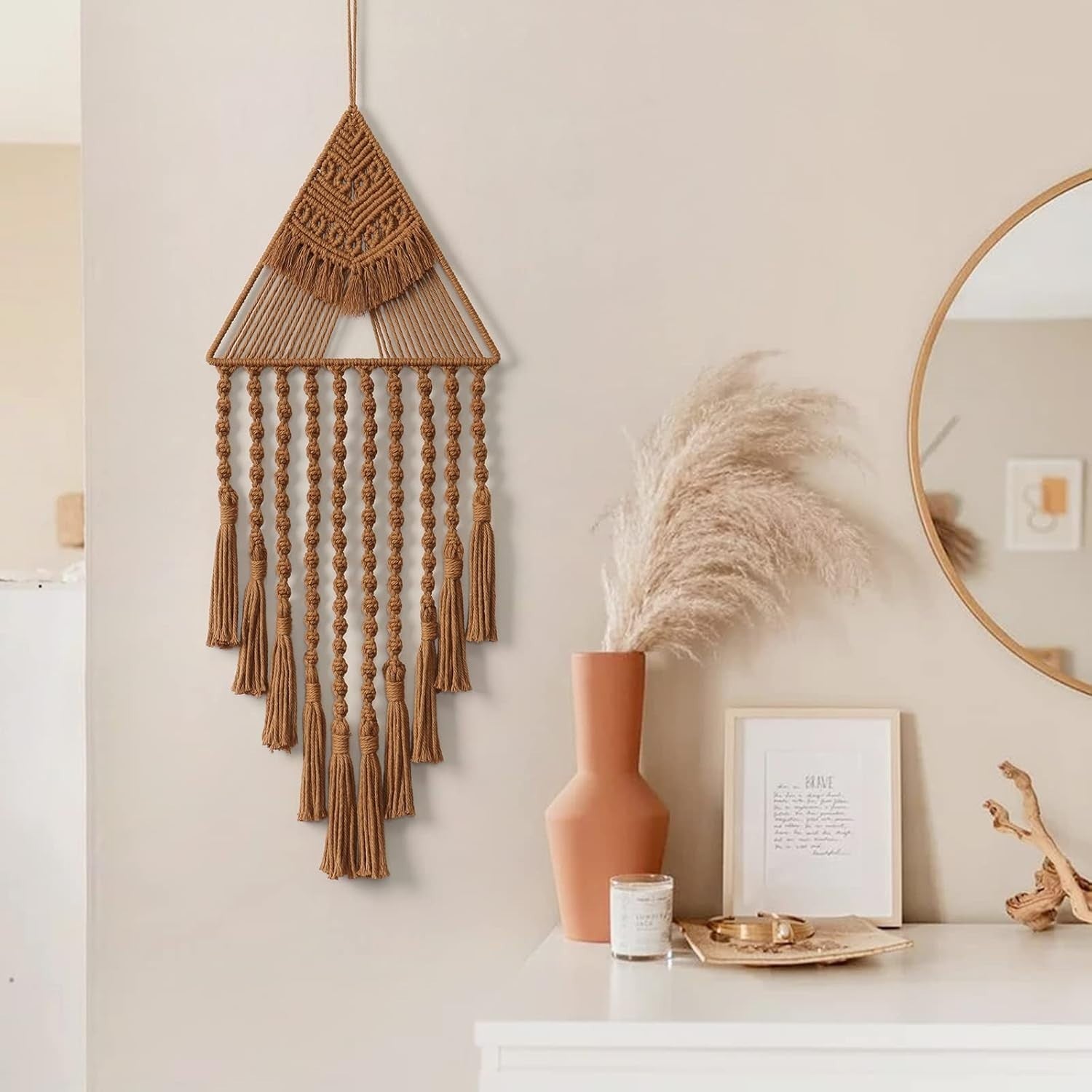 Boho Triangle Macrame Wall Hanging 27" Cotton Tassel Tapestry