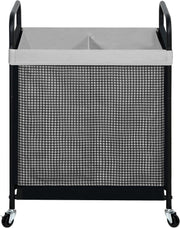 100L Rolling Laundry Hamper 2 Section Cart with Wheels Removable Washable Bag