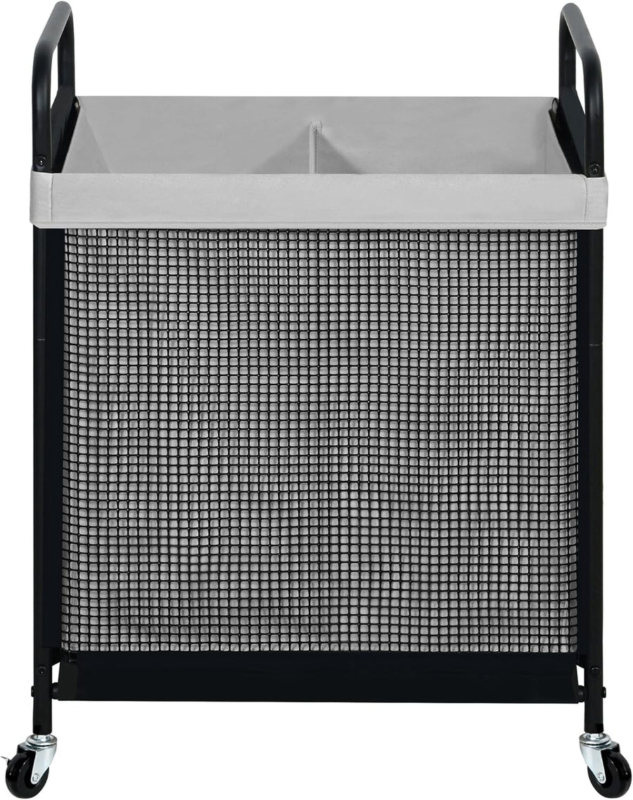 100L Rolling Laundry Hamper 2 Section Cart with Wheels Removable Washable Bag