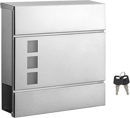 Lockable Stainless Steel Wall Mounted Mailbox Modern Silver Post Box