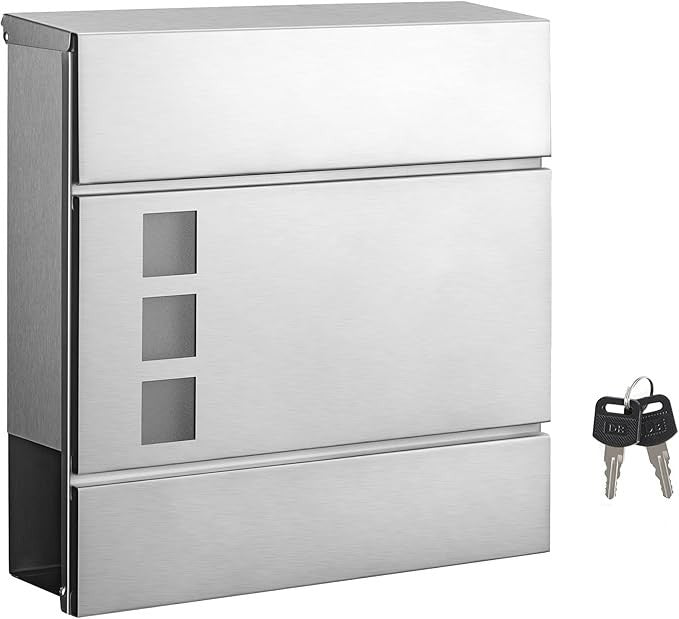 Lockable Stainless Steel Wall Mounted Mailbox Modern Silver Post Box