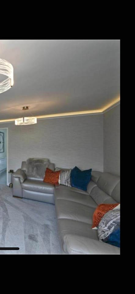 Modern Large Grey Leather Corner Sofa Modular (PTP)