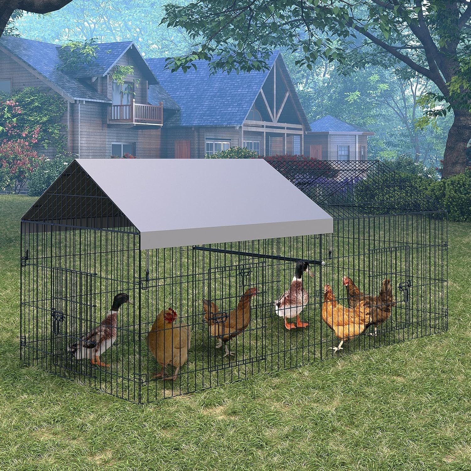 2.2x1x1m Metal Chicken Coop Run w 600D Waterproof Cover