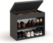 Black Grey Shoe Storage Bench with Padded Seat & Hidden Storage 60cm