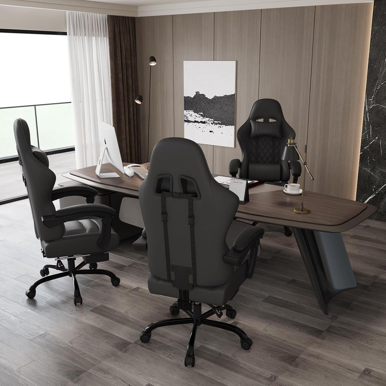 Gaming Chair with Massage Lumbar Recliner Footrest 150kg Black