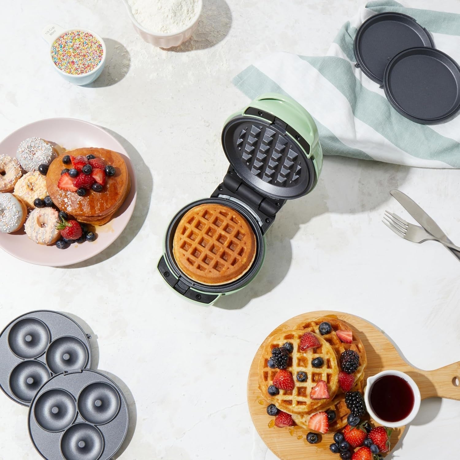 3-in-1 Mini Waffle Doughnut Pancake Maker – Non-Stick Plates, Fast Heat-Up, Comp