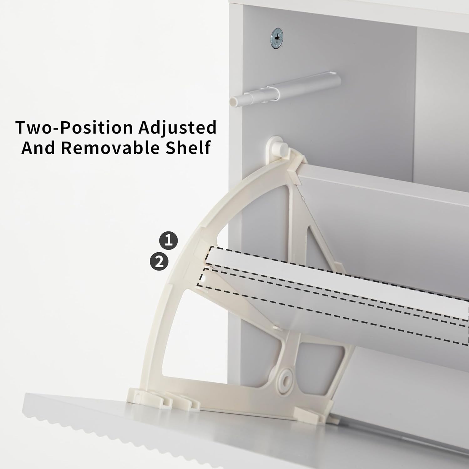 White Slim Shoe Cabinet Storage | 2 Flip Drawers, Anti-Tip, 91cm Narrow