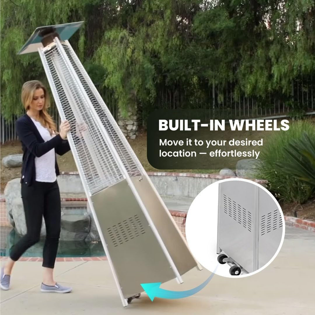 Outdoor Gas Patio Heater Pyramid Flame 13kW Stainless Steel w/ Bluetooth