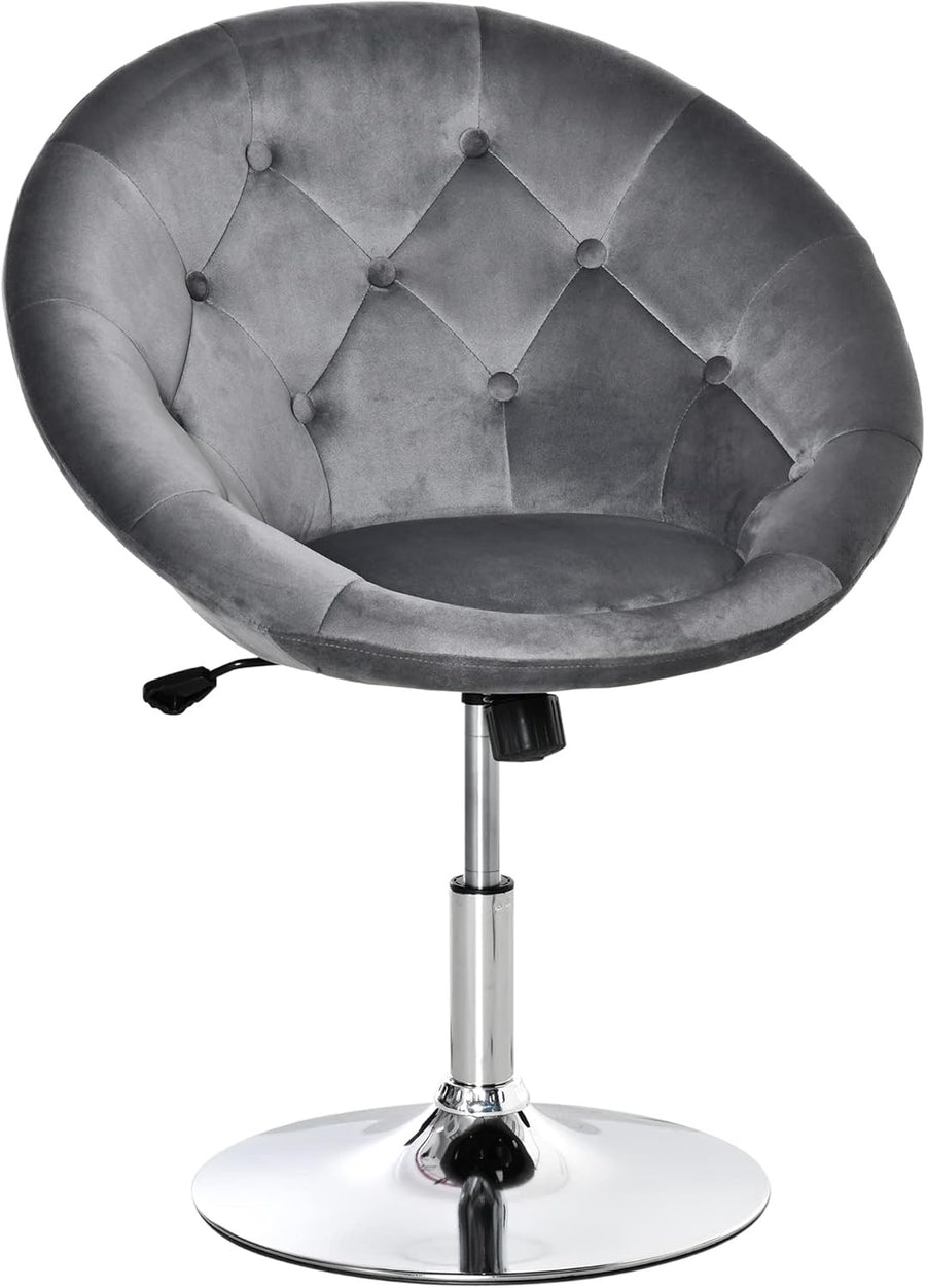 Velvet Swivel Vanity Chair Grey Adjustable Height Stool