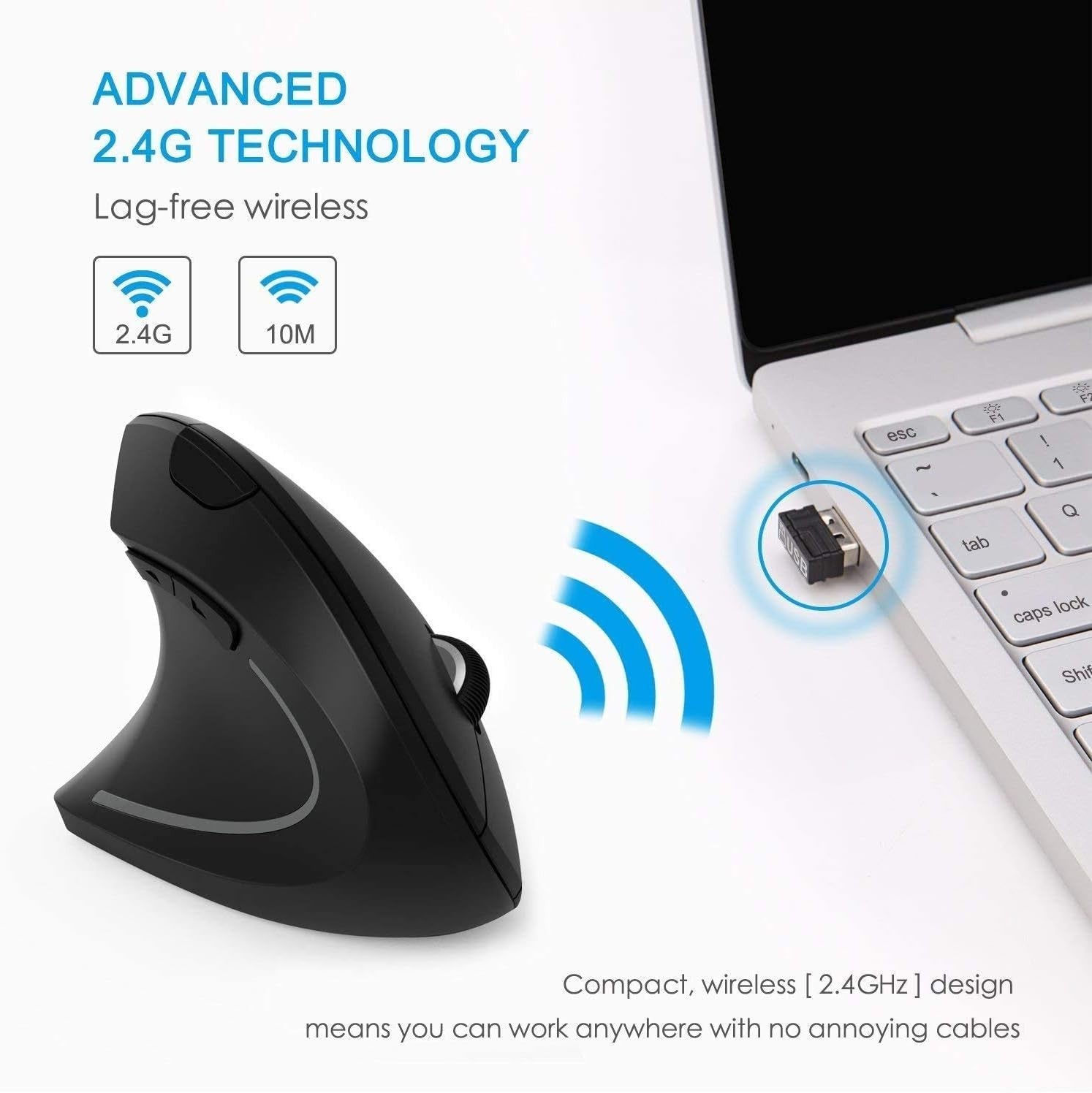 Left Handed Vertical Ergonomic Wireless Mouse 1600 DPI Comfort Grip