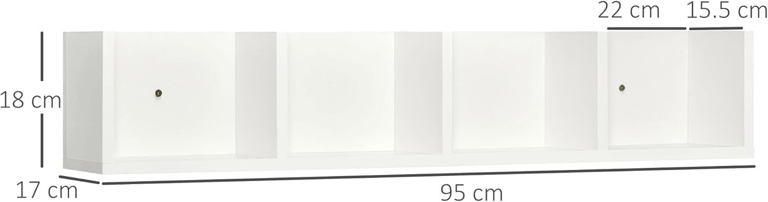 Wall Mount CD DVD Blu Ray Storage Shelf 4 Cube Media Rack White 95cm