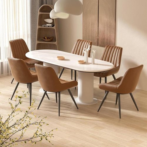 Modern Upholstered Dining Chairs Set of 6 with Cushioned Seat & Metal Legs