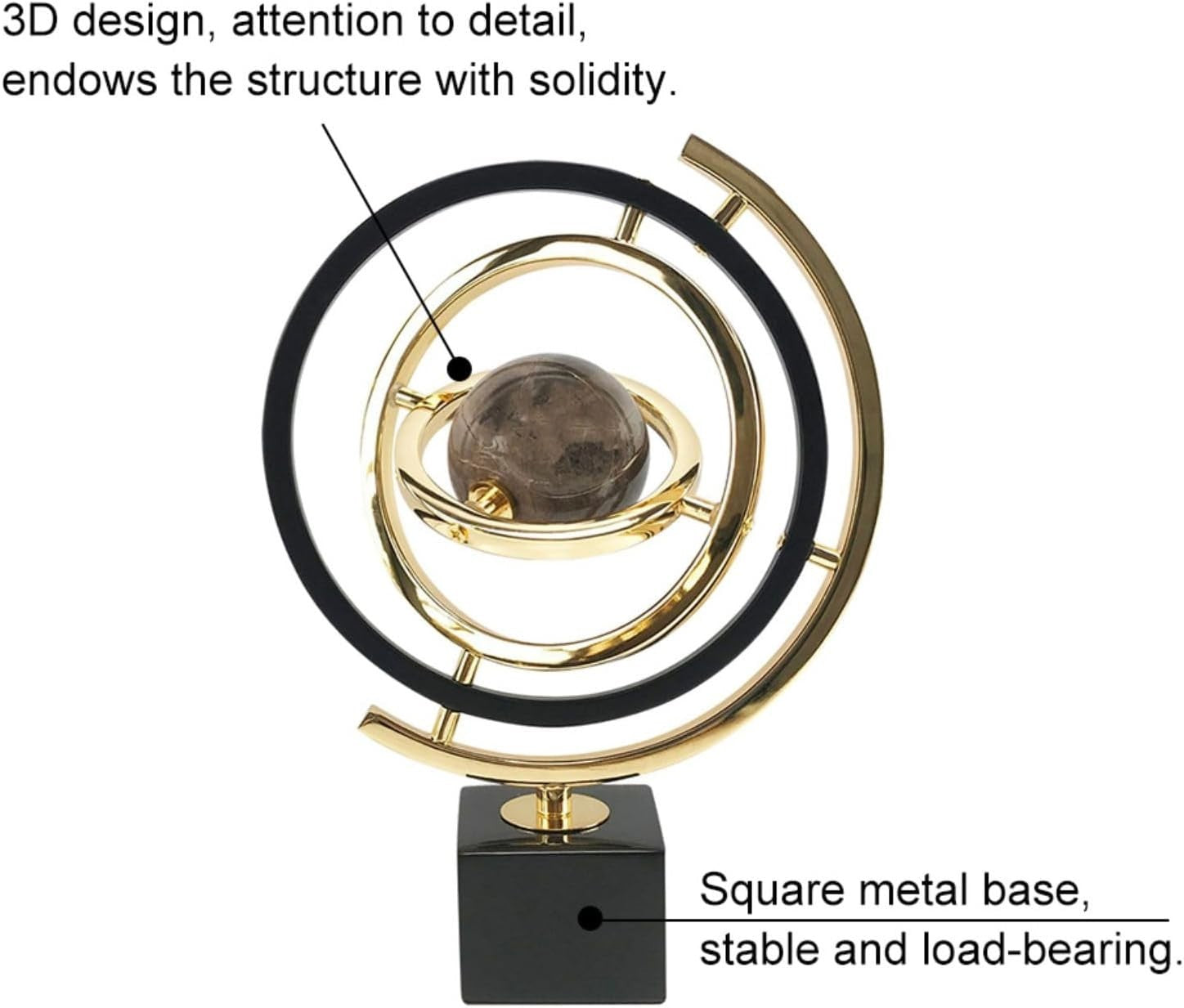 Modern Abstract Metal Globe Sculpture Ornament Luxury Art Deco Home Decor Black