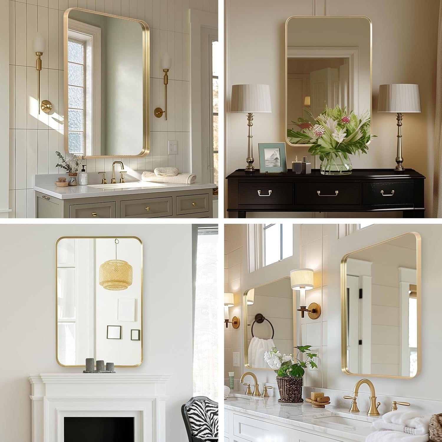 Gold Wall Vanity Mirror 60x90 cm Metal Frame, Shatterproof, Horizontal & Vertica