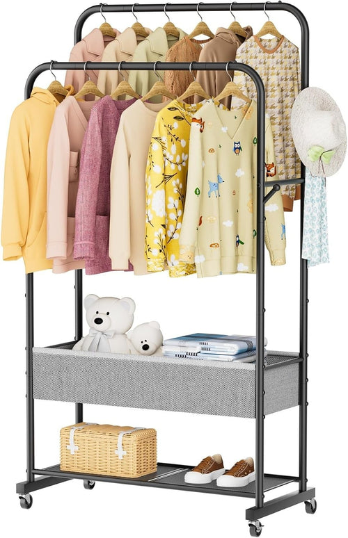 Heavy Duty Clothes Rail with Wheels & Shelf – Black 91×43×183cm