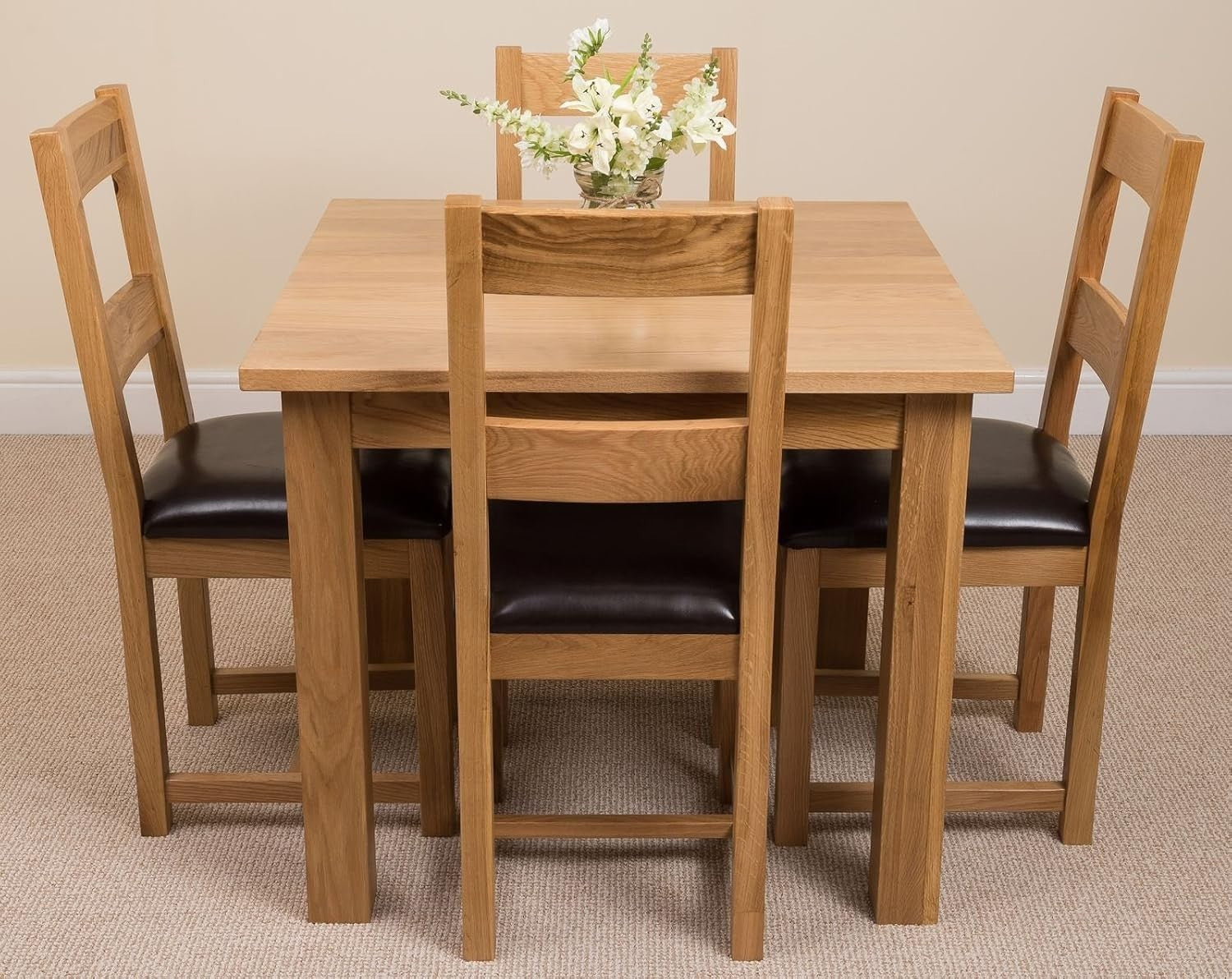 90x90cm Oak Dining Table Set 4 Chairs Brown Ladder Back Solid Wood